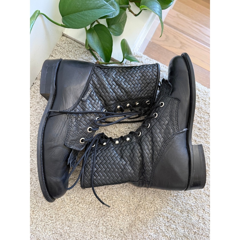 90s Vintage Capezio Woven Leather ROPER KILTIE Boots Women 5 Black WESTERN